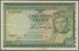 Mali: 500 Francs 1960 P. 8, Used With Vertical And Horizontal Folds, No Holes Or Tears, Light Stain Trace At Lower Borde - Mali