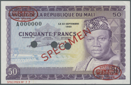 Mali: 50 Francs 1960 Specimen P. 6s. This Rare Specimen Banknote Has Oval De La Rue Overprints In Corners, Specimen Numb - Mali