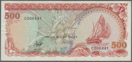 Maldives / Malediven: 500 Rufiyaa 1990 P. 17, Getting More And More Rare On The Market, Used With Lighter Folds And Crea - Maldive