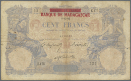 Madagascar: 100 Francs ND(1926) P. 34 Provisional Issue With Red Overprint "Banque De Madagascar" On An Unissued Banknot - Madagascar