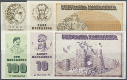 Macedonia / Mazedonien: Set With 4 Fantasy/advertising Notes 1 Makedonika 1991, 1, 10 And 100 Makedonika 1992 In XF-UNC - Macedonia Del Nord