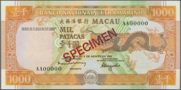 Macau / Macao: 1000 Patacas 1988 Specimen P. 63s, Zero Serial Numbers, Red Specimen Overprint, One Dint At Lower Right, - Macao