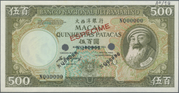 Macau / Macao: 500 Patacas 1984 Specimen P. 62s, Zero Serial Numbers, Red Specimen Overprint, Handwritten Annotation Of - Macao