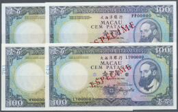 Macau / Macao: Set Of 4 Different Signature Specimens Of 100 Patacas 1981 Specimen P. 61s, Zero Serial Numbers And Speci - Macao