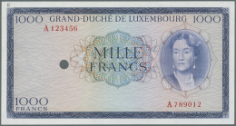 Luxembourg: 1000 Francs ND Color Trial Of P. 52B In Blue Instead Of Brown Color, With Specimen Serial Number And Hole Ca - Lussemburgo