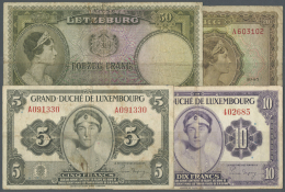 Luxembourg: Set Of 4 Pcs Containing 20 Francs 1943 P. 42 (F), 5 Francs ND(1944) P. 43, 10 Francs ND(1944) P. 44 (F) And - Lussemburgo