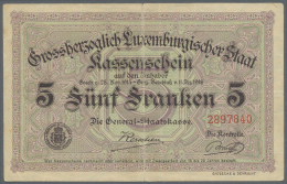 Luxembourg: 5 Francs 1914-1918 P. 29c In Condition: F+. - Luxembourg