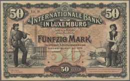 Luxembourg: 50 Mark 1900 Proof P. 5(p), Rare Note, Uniface Print, 2 Cancellation Holes, Beautiful Addition To Any Collec - Lussemburgo