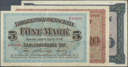 Lithuania / Litauen: Set Of 3 Notes Conatining 5 Mark 1918 P. R130 (VF-), 20 Mark 1918 P. R131 (VF-) And 50 Mark 1918 P. - Lituania