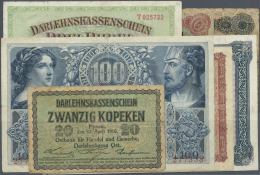 Lithuania / Litauen: Set Of 7 Different Notes Containing 20 Kopeken 1916 P. R120 (F-), 50 Kopeken 1916 P. 121c (F+), 1 R - Lituania