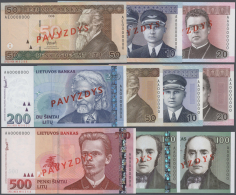 Lithuania / Litauen: Series Of 10 Specimen Banknotes Containing 50 Litu 1998, 10 Litu 2001, 20 Litu 2001, 10 Litu 2007, - Lituania