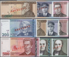 Lithuania / Litauen: Series Of 10 Specimen Banknotes Containing 50 Litu 1998, 10 Litu 2001, 20 Litu 2001, 10 Litu 2007, - Lithuania