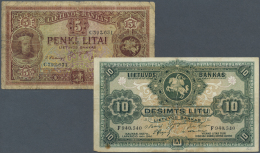 Lithuania / Litauen: Set Of 2 Notes Containing 10 Litu 1927 P. 23a (F+ To VF-) And 5 Litai 1929 P. 26 (F-), Nice Set. (2 - Lituania