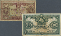 Lithuania / Litauen: Set Of 2 Notes Containing 10 Litu 1927 P. 23a (F+ To VF-) And 5 Litai 1929 P. 26 (F-), Nice Set. (2 - Lithuania