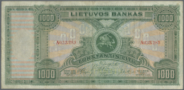 Lithuania / Litauen: 1000 Litu 1924 P. 22a, Center Fold And Handling In Paper, Several Vertical Folds, But No Holes Or T - Lithuania