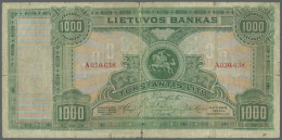 Lithuania / Litauen: 1000 Litu 1924 P. 22, Seldom Seen Note, Used With Stronger Center Fold, Border Wear With Minor Bord - Lituania