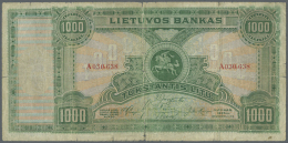Lithuania / Litauen: 1000 Litu 1924 P. 22, Seldom Seen Note, Used With Stronger Center Fold, Border Wear With Minor Bord - Lithuania
