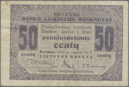 Lithuania / Litauen: 50 Centu 1922 P. 4a, Center Fold And Creases In Paper But No Holes Or Tears, Paper Still Strong, Co - Lituania