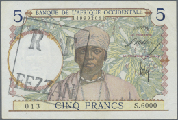 Libya / Libyen: 5 Francs Banque De L'Afrique Occidentale With Handstamp "FEZZAN" At Left ND(1940's), P.M9 With A Few Min - Libia