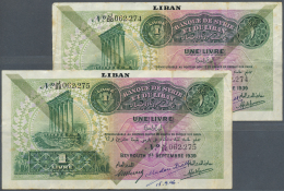 Lebanon / Libanon: Set Of 3 Notes Syria 1 Livre 1939 With Black Overprint LEBANON At Upper Border, 2 Consecutive Notes W - Libano