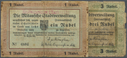 Latvia /Lettland: Set Of 2 Notes Mitau City Government 1 And 3 Rubel 1915 P. NL, K.4.7.14-15, Both Well Used With Tiny M - Lettonie