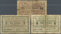 Latvia /Lettland: Set Of 3 Notes Mitau City Government Containing 3, 6 And 30 Kopeken 1915 P. NL, K.4.7.9-10. And 13, We - Lettonie
