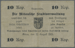 Latvia /Lettland: Mitau City Government 10 Kopeken 1915, P.NL, Several Folds And Minor Stains, Tiny Tear At Right Border - Lettonie