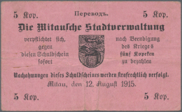 Latvia /Lettland: Mitau City Government 5 Kopeken 1915, P.NL In Nice Used Condition With Several Folds And Tiny Rusty St - Lettonie