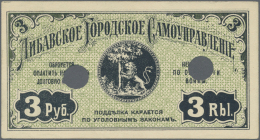 Latvia /Lettland: Libau City Government 3 Rubles 1915, P.NL, Cancellation Holes At Center In UNC Condition. - Lettonie