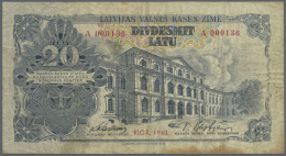 Latvia /Lettland: 20 Latu 1940, P.33a, Highly Rare Banknote In Used Condition With Several Folds And Stains. Condition: - Lettonie