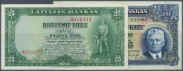 Latvia /Lettland: Set Of 2 Notes Containing 25 And 50 Latu 1938/1934 P. 20a, 21a, Used With Folds And Creases In Conditi - Lettonie