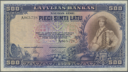 Latvia /Lettland: 500 Latu 1929, P.19a, Very Nice Looking Banknote With Bright Colors And Crisp Paper, Several Folds And - Lettonie