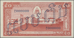 Laos: 50 Kip ND(1957) Specimen P. 5s, With Zero Serial Numbers And Specimen Overprint On Both Sides, Unfolded But 2 Tiny - Laos