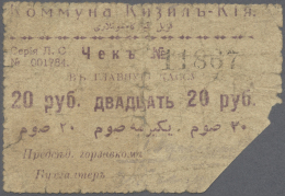 Kyrgyzstan / Kirgisistan: Commune Kyzyl-Kiya 20 Rubles 1918, P.NL In Well Worn Condition With Larger Missing Part At Low - Kirghizistan