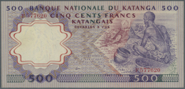 Katanga: 500 Francs 1962 P. 13, Used With Several Light Vertical Folds, No Holes Or Tears, Crispness In Paper And Bright - Altri – Africa