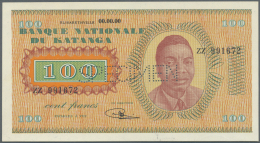 Katanga: 100 Francs ND(1960) SPECIMEN, P.8s With Lightly Vertical Fold At Left Border And Tiny Spot At Lower Margin, Con - Altri – Africa