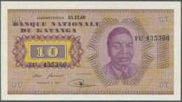 Katanga: 10 Francs 1960 P. 5a, 3 Very Light And Hard To See Dints In Paper, Condition: AUNC+. - Altri – Africa