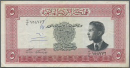 Jordan / Jordanien: 5 Dinars L.1949 P. 7b, Used With Several Folds And Creases, A Pen Writing At Left On Front, No Holes - Giordania