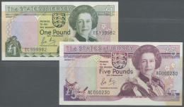 Jersey: Set Of 2 Notes 1 And 5 Pounds ND(1989), The First One In UNC, The Second One With Stains In Corners (XF), Nice S - Altri & Non Classificati