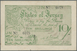 Jersey: 10 Shillings ND(1941-42) P. 5a, Light Center Fold, Some Stain Dots At Lower Left, Condition: XF. - Other & Unclassified