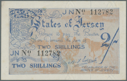 Jersey: 2 Shillings ND(1941-42) P. 3a, Only One Very Light Corner Fold At Upper Left, Otherwise Condition: AUNC. - Altri & Non Classificati