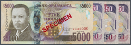 Jamaica: Set Of 4 Specimen Banknotes Containing 3x 50 Dollars 2012, 2010, 2007 P. 83s And 5000 Dollars Hybrid Note With - Jamaique