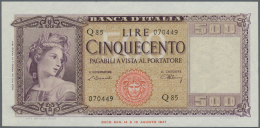 Italy / Italien: 500 Lire 1947 P. 80a, Light Dint At Lower Left, Very Tiny Paper Failure At Upper Border, No Holes, No F - Other & Unclassified