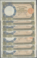 Italy / Italien: Nice Set Of 7 Banknotes 50 Lire 1943 In AUNC Condition, Partly Consecutive From #2422-2425 & 2418-2 - Altri & Non Classificati