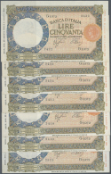 Italy / Italien: Nice Set Of 7 Banknotes 50 Lire 1943 In AUNC Condition, Partly Consecutive From #2422-2425 & 2418-2 - Other & Unclassified