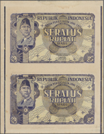 Indonesia / Indonesien: Uncut Sheet Of 2 Notes 100 Rupiah Baru 1949 P. 35G, Remainders Without Serial Numbers, Unfolded - Indonesia