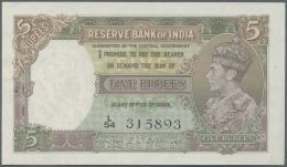 India / Indien: 5 Rupees ND P. 18b, Sign. Deshmukh, Portrait KG VI, Unfolded, Light Dint At Right, 2 Usual Pinholes At L - India