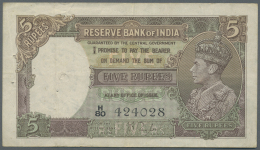 India / Indien: 5 Rupees ND(1937 & 1943) With Signature Taylor, P.18a, Several Folds, Tiny Pinholes At Left And Ligh - India