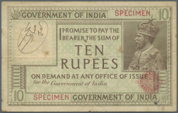 India / Indien: Highly Rare SPECIMEN Note Of 10 Rupees ND(1917-30) P. 6s With Red Specimen Overprint And Specimen Seal B - India