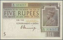India / Indien: 5 Rupees ND Sign. Denning P. 4a, Only A Very Light Center Bend, Small Hole At Right (staple Hole) Not Wa - Inde